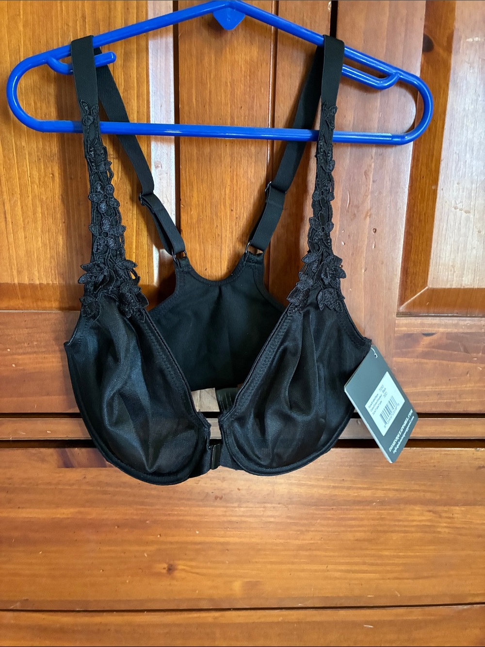 Dominique Black Lace-Trim Front Close Underwire Bra